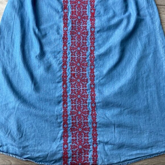 Style & Co Off The Shoulder Voyage Sunwash Chambray Embroidery Dress - Picture 12 of 15